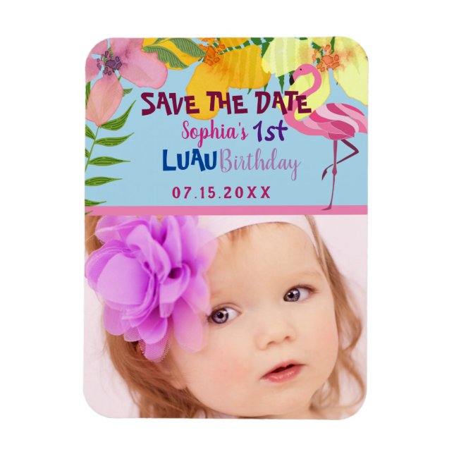 Luau 1st Birthday Photo Save The Date Magnet (Vertical)