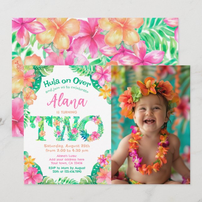 Luau 2nd Birthday Invitation (Front/Back)