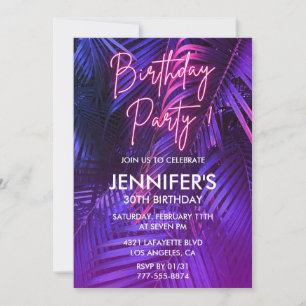 Luau 30th birthday invitations Pink Neon Tropical