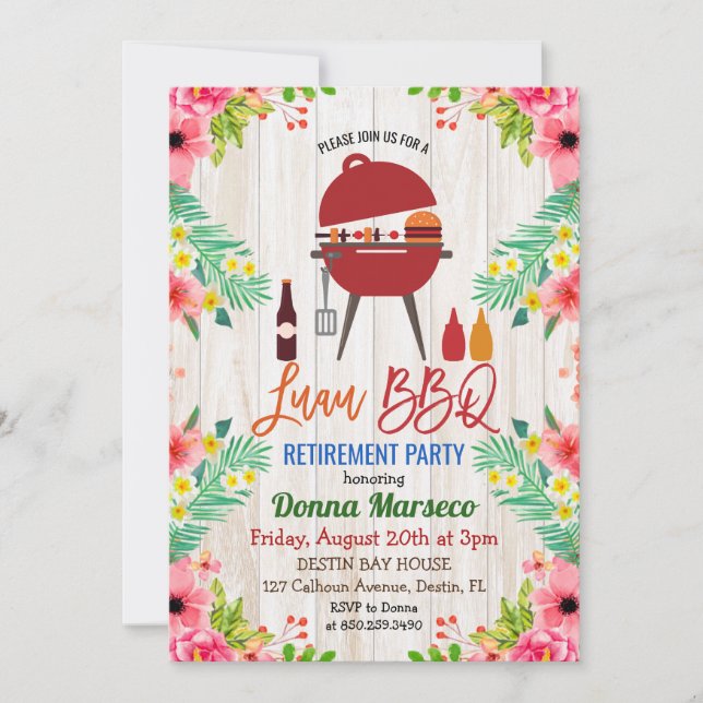 Luau Aloha BBQ Tropical Retirement Invitation (Front)