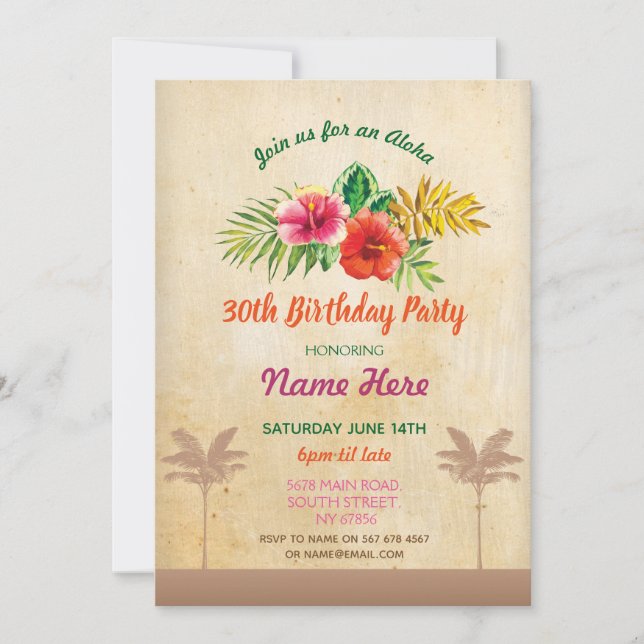 Luau Aloha Vintage fête d'anniversaire Invitation  (Devant)