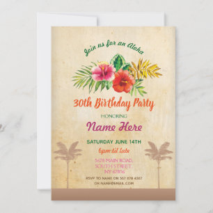 Luau Aloha Vintage fête d'anniversaire Invitation 