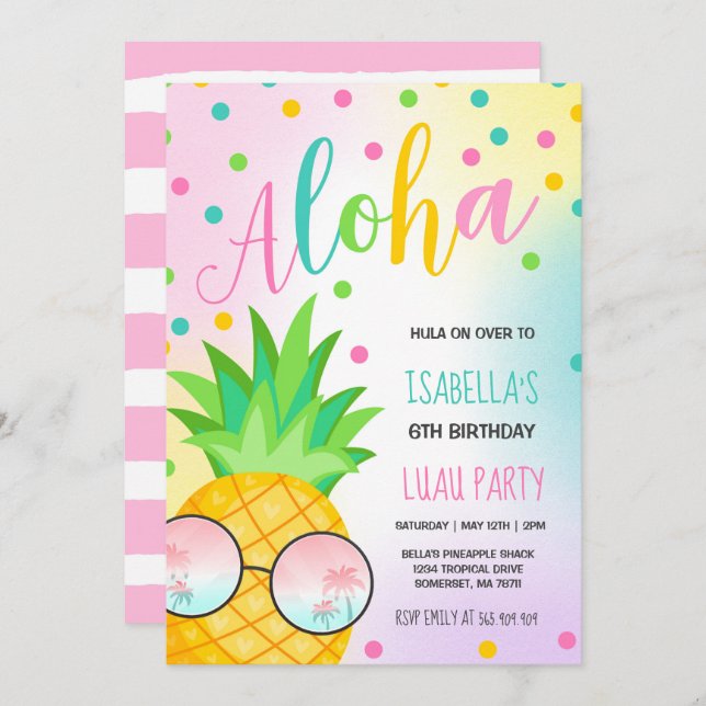 Luau Anniversaire Invitation Anniversaire ananas H (Devant / Derrière)