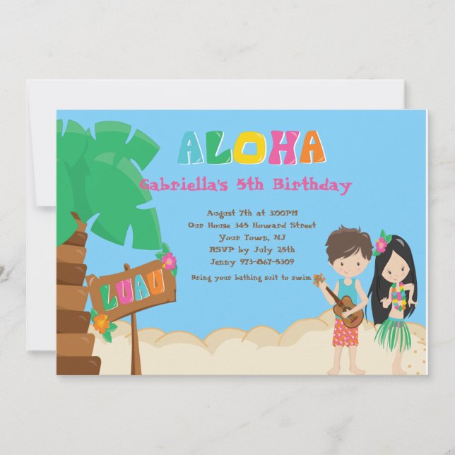 Luau Avec Enfants Et Palmiers Invitation Anniversa (Devant)