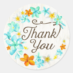 Luau Beach Plumeria Lei Thank You Label