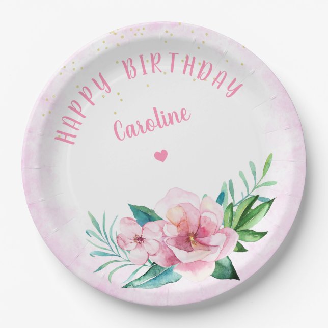 Luau Beach Tropical Floral Hawaiian Birthday Paper Plate (Front)