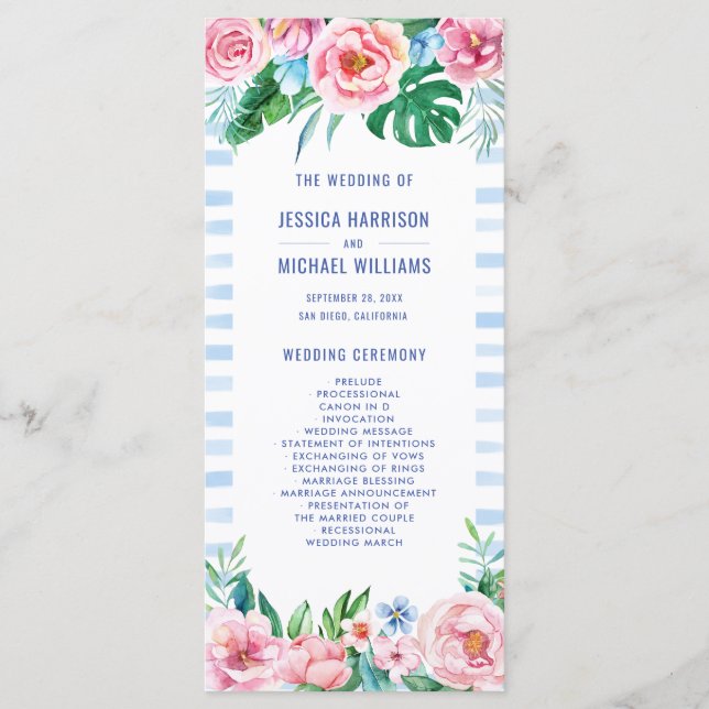 Luau Beach Tropical Floral Hawaiian Wedding Program (Front)