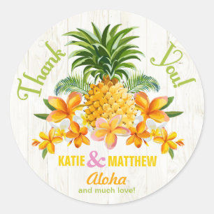 Luau Beach Tropical Floral Thank You Label
