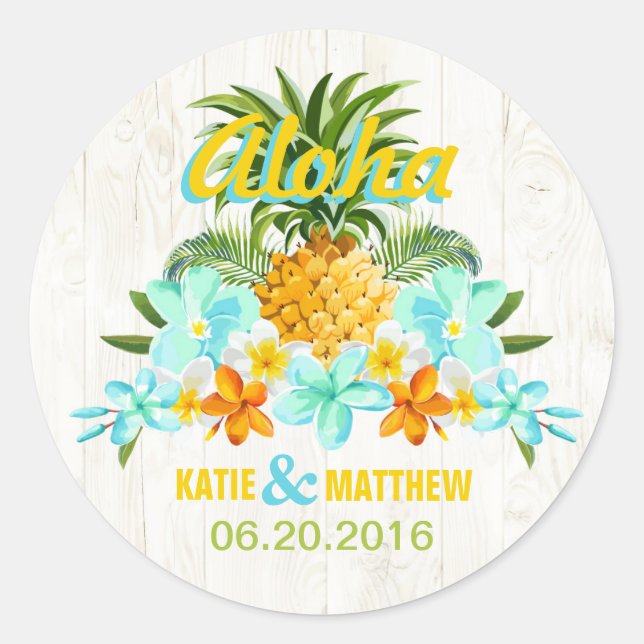 Luau Beach Tropical Floral Wedding Label (Front)