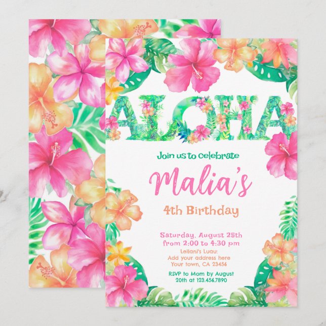 Luau Birthday Invitation (Front/Back)