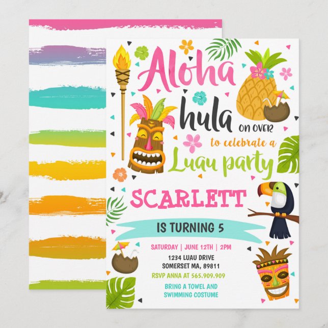 Luau Birthday Invitation Hawaiian Luau Party (Front/Back)