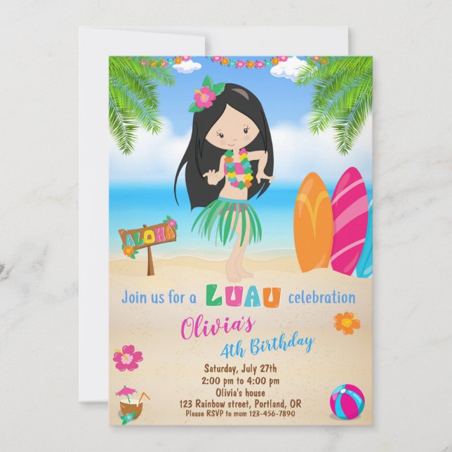 Luau birthday invitation Luau invitation Aloha (Front)