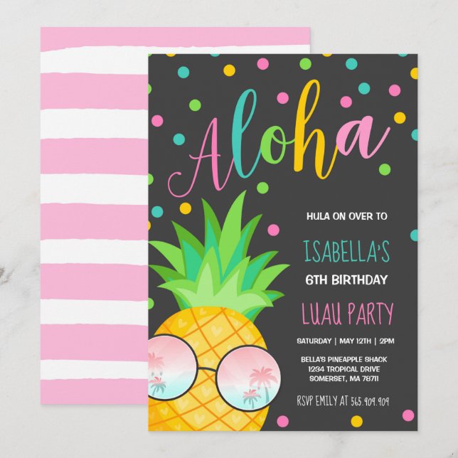 Luau Birthday Invitation Pineapple Hawaiian Luau (Front/Back)