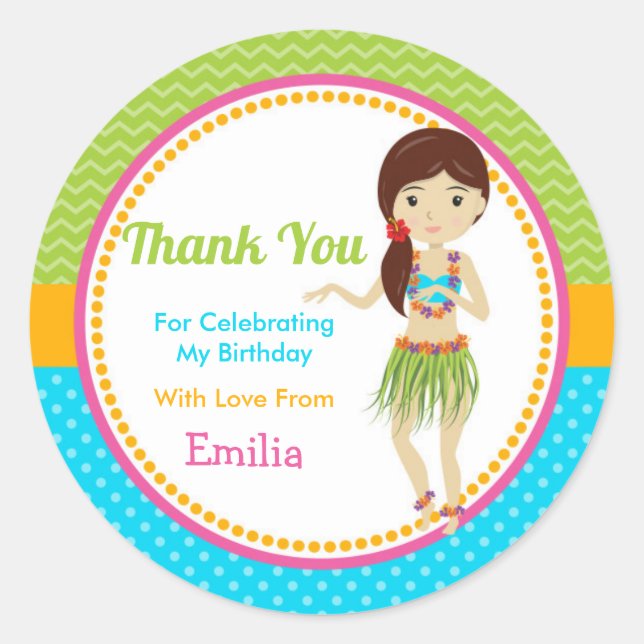 Luau Birthday Party Favour Sticker (Front)