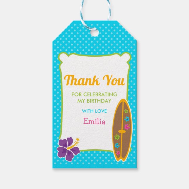 Luau Birthday Party Favour Thank You Gift Tag (Front)
