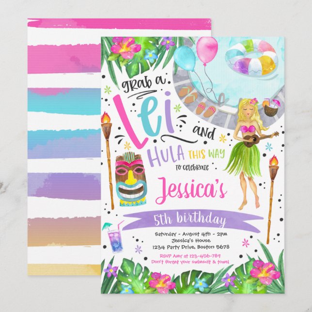 Luau Birthday Party Hawaiian Pineapple Pool Party  Invitation (Front/Back)