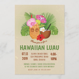 Luau  Birthday Party Hawaiian Tiki Invite