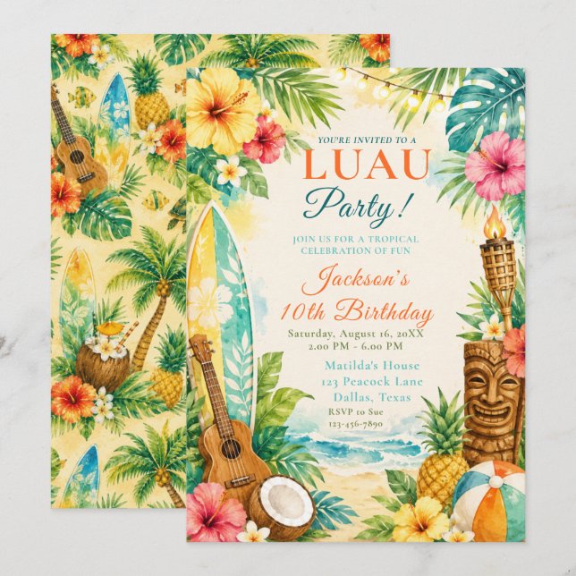 Luau Birthday Party Invitation (Front/Back)