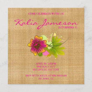 Luau Birthday Party Invite Hibiscus Flower Weave
