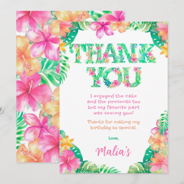 Luau Carte de remerciements (Devant / Derrière)