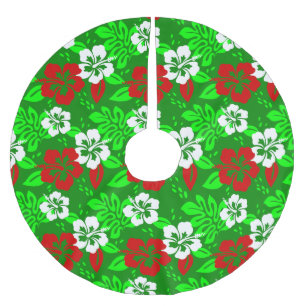 luau christmas hawaiian hibiscus tropical floral brushed polyester tree skirt