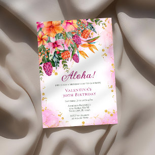 Luau Colourful Tropical Floral Birthday Party Aloh Invitation