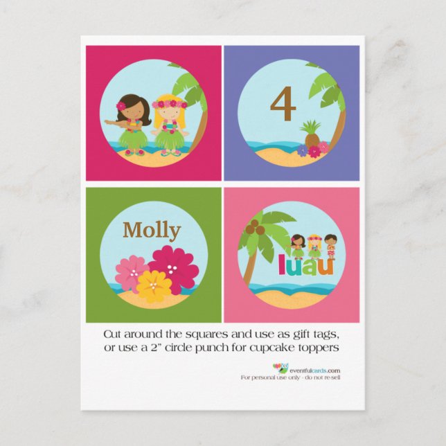 Luau Cupcake Toppers Postcard (Front)