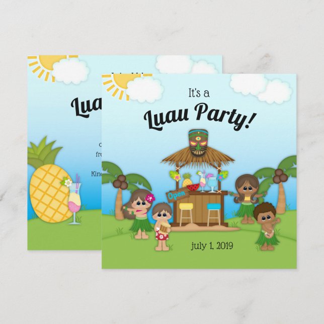 Luau Fête Anniversaire BBQ Pique-nique Invitation (Devant / Derrière)