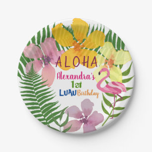 Luau Floral Girl's 1st Birthday Paper Plate