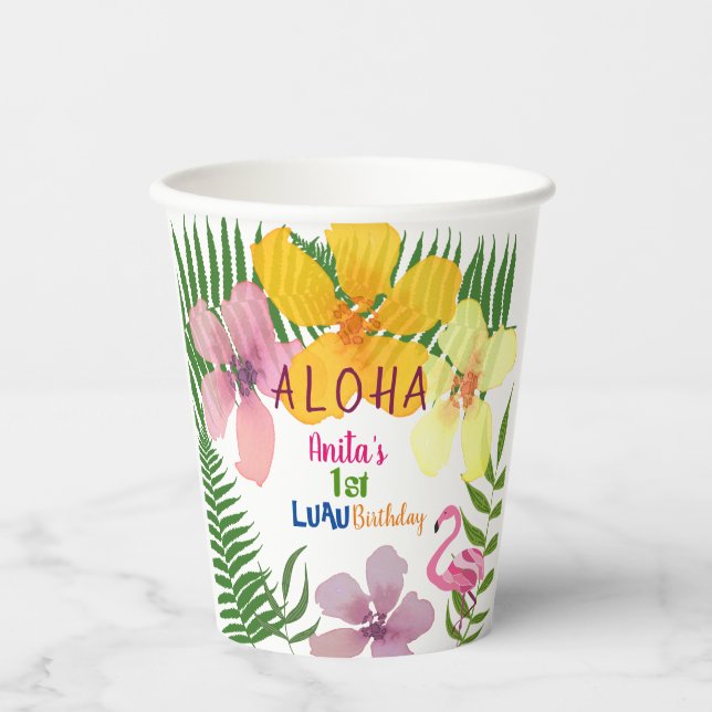 Luau Girl 1st Birthday Tropical  Paper Cups (Front)