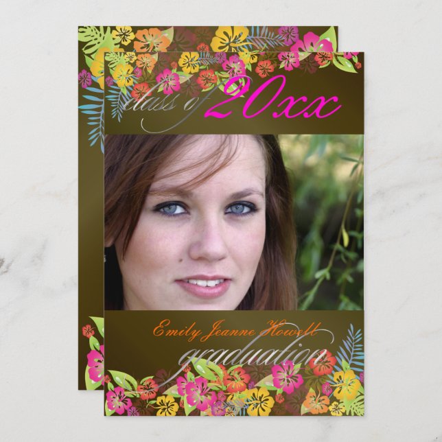 LUAU GRADUATION PARTY/HIBISCUS/RAINBOW INVITATION (Front/Back)