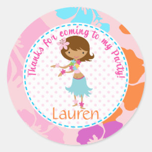 Luau Hawai girl 2inch round personalized favour ta Classic Round Sticker