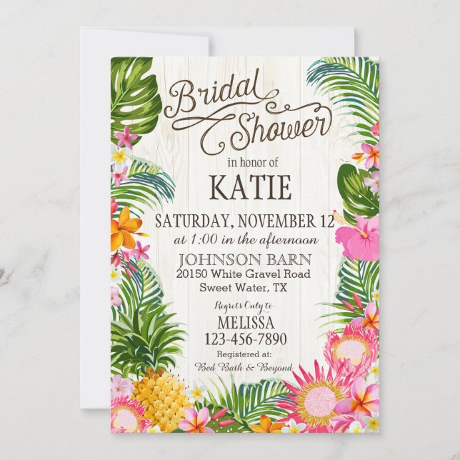 Luau Hawaiian Beach Rustic Bridal Shower Invitation (Front)