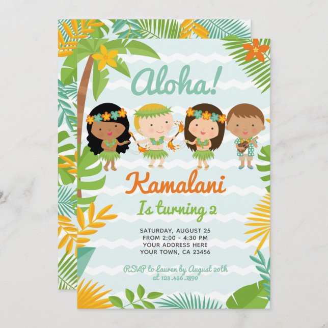 Luau Hawaiian Birthday Invitation (Front/Back)