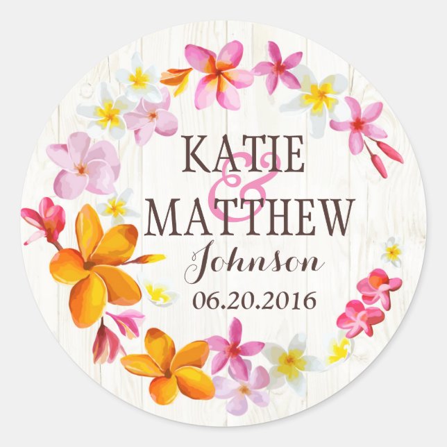 Luau Hawaiian Lei Rustic Beach Wedding Label (Front)