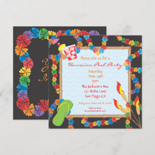 Luau Hawaiian Pool Party Invitation Card