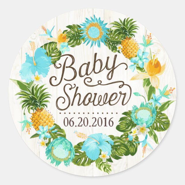 Luau Hawaiian Rustic Beach Baby shower Étiquette (Devant)