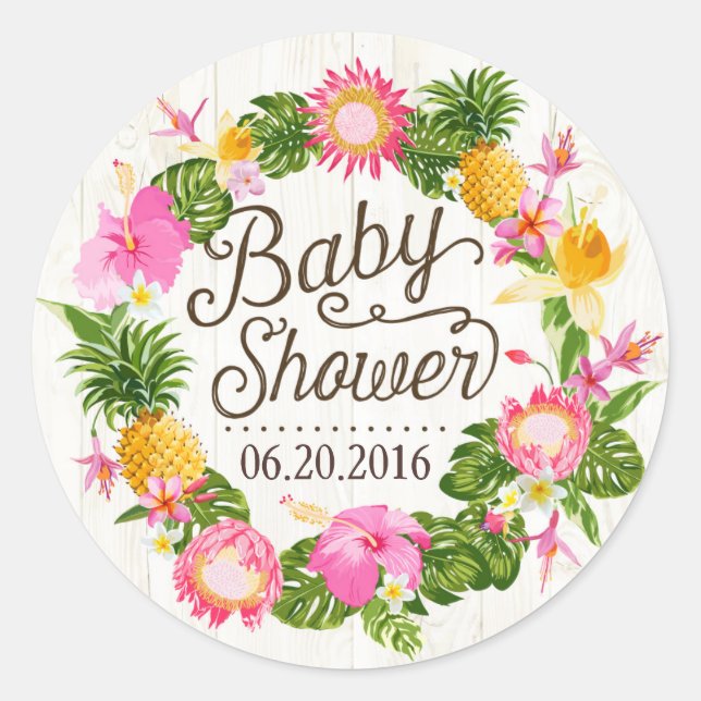 Luau Hawaiian Rustic Beach Baby Shower Label (Front)
