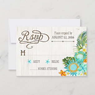 Luau Hawaiian Wedding Beach Rustic Beach RSVP Card