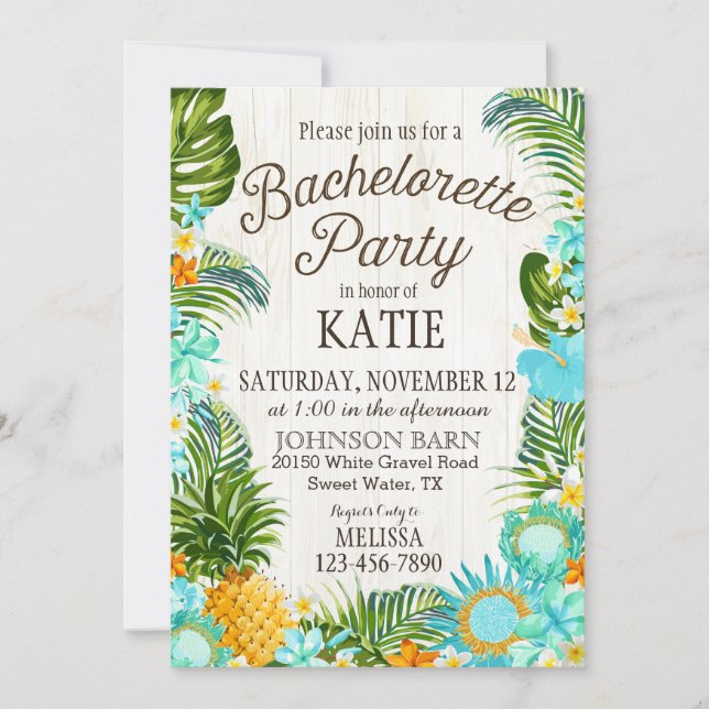 Luau Hawiian Beach Rustic Bachelorette Party Invitation (Front)