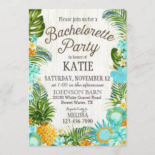 Luau Hawiian Beach Rustic Bachelorette Party Invitation