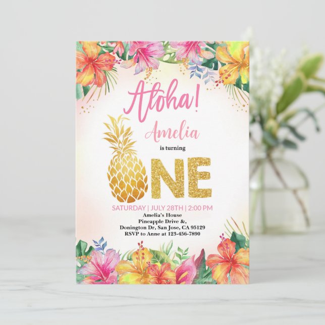 Luau Invitation Anniversaire Fille Premier Anniver (Debout devant)