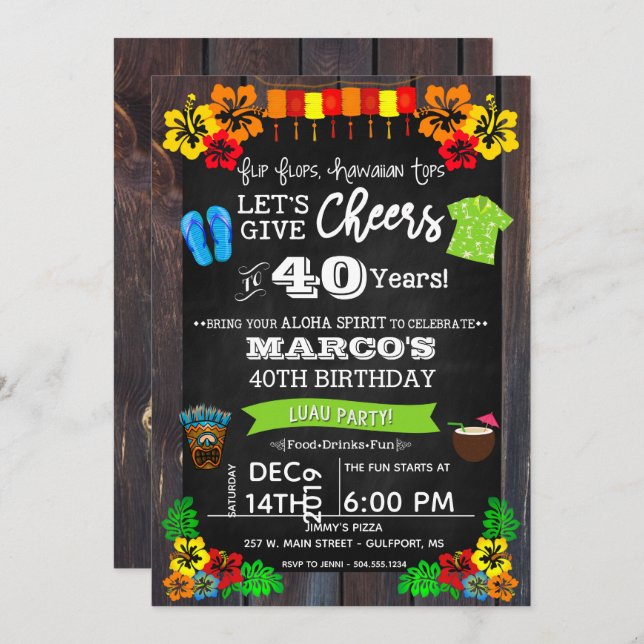 Luau Invitation, Luau Birthday Invitations (Front/Back)