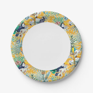 Luau Paper Plates with Toucans and Pineapple