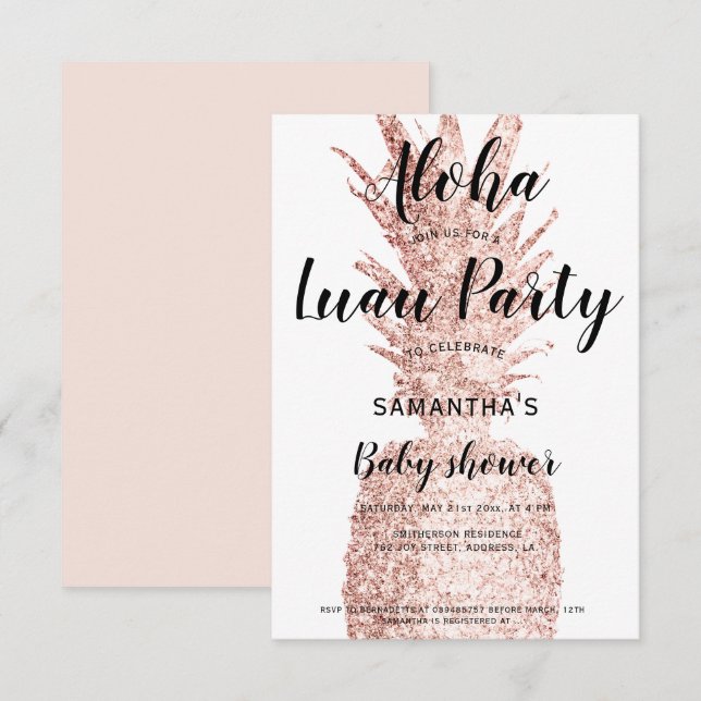 Luau party Aloha baby shower glitter pineapple Invitation (Front/Back)