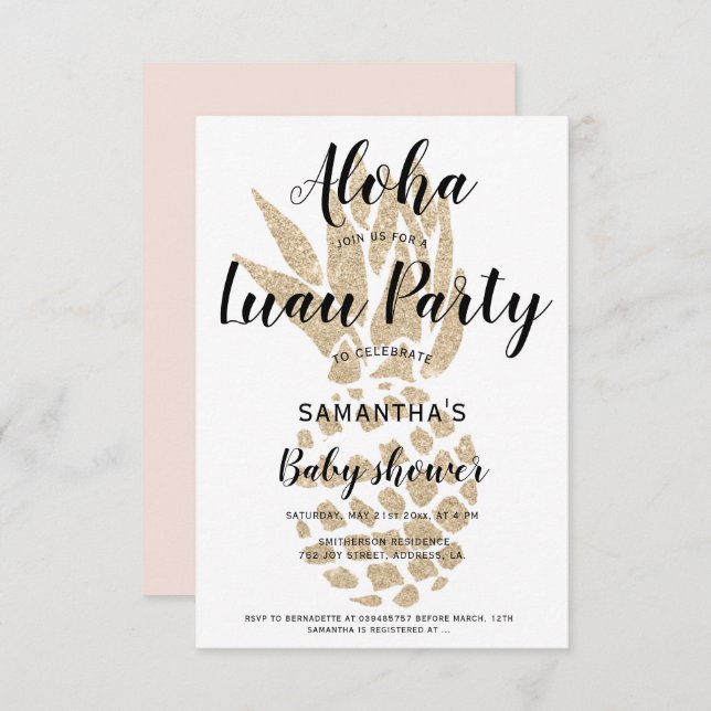 Luau party Aloha baby shower gold pineapple Invitation (Front/Back)