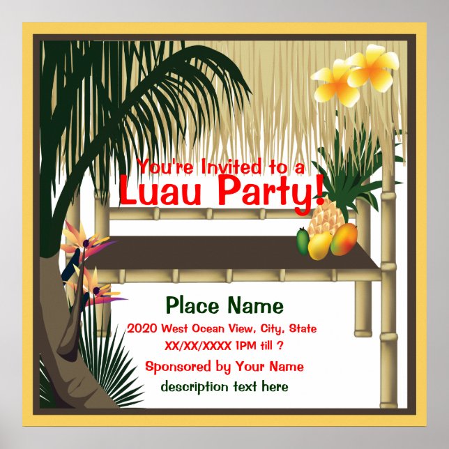 Luau Party Announcement Poster (Front)