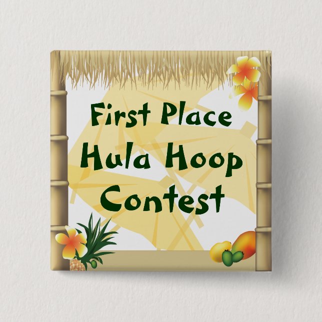 Luau Party First Place Hula Hoop Award Button (Front)