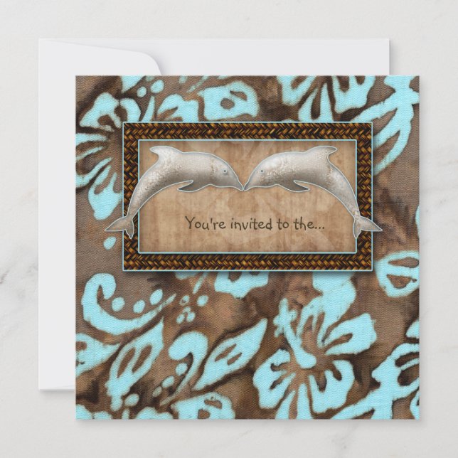 Luau Party Invitation Dolphin Beach Wedding Blue (Front)