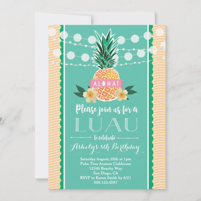 Luau Party Invitation for Birthday, Shower, etc<a (Front)